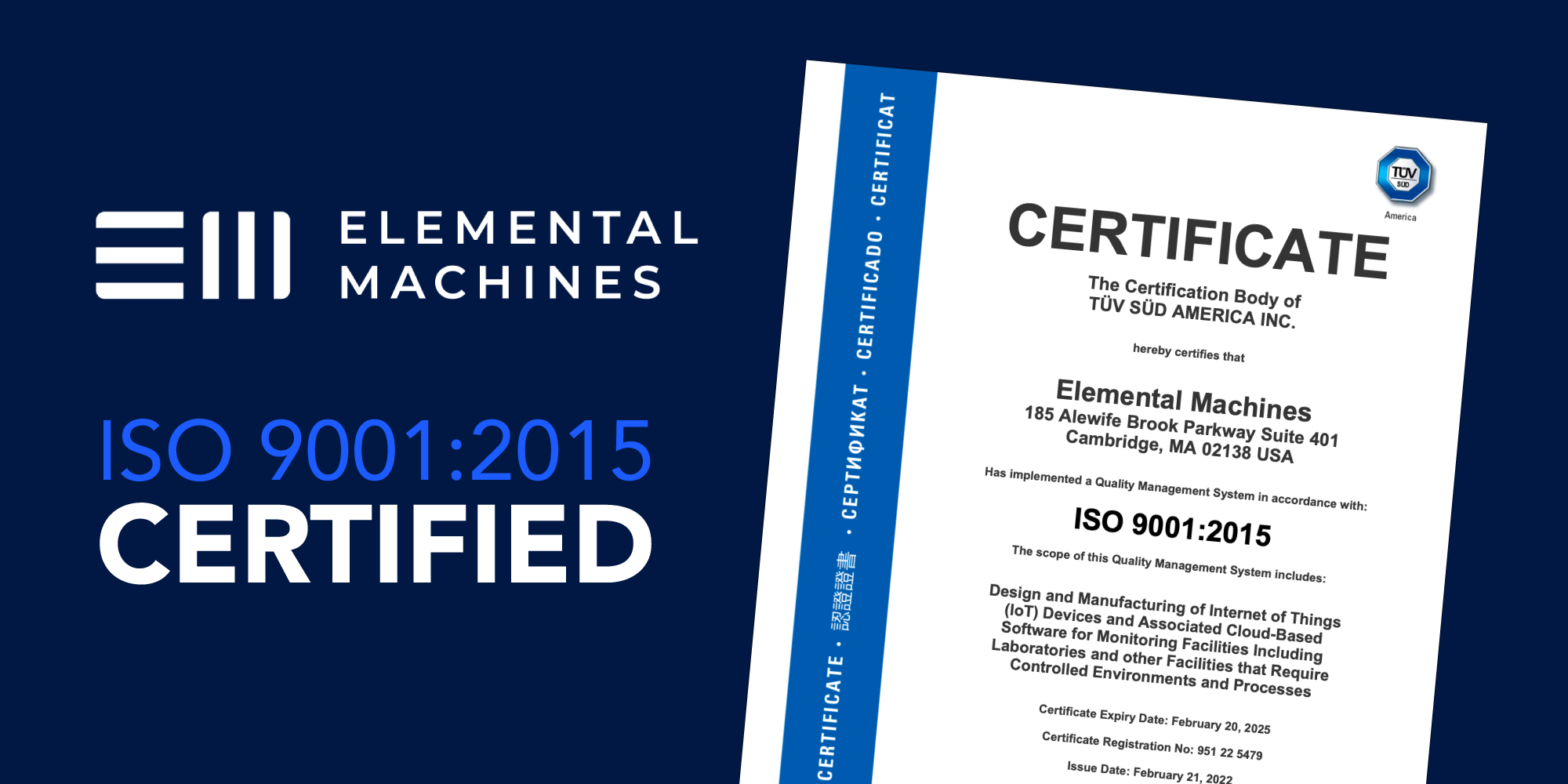 Elemental Machines Announces Its ISO 9001:2015 Certification