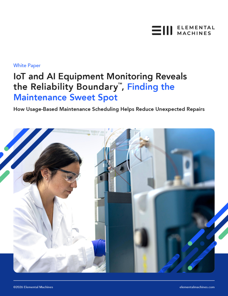 Elemental Machines white paper: "Finding the Maintenance Sweet Spot" on the Reliability Boundary™, with a scientist in a lab coat monitoring instrumentation.